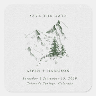 Aquarell Bergkiefernwald Save The Date Karte Quadratischer Aufkleber