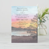 Aquarell-Bergsee-Blick QR-Code-Hochzeit Einladung (Stehend Vorderseite)