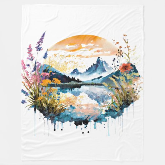 Aquarell-Bergszene Fleecedecke (Vorderseite)