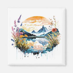 Aquarell-Bergszene Magnet