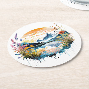 Aquarell-Bergszene Runder Pappuntersetzer
