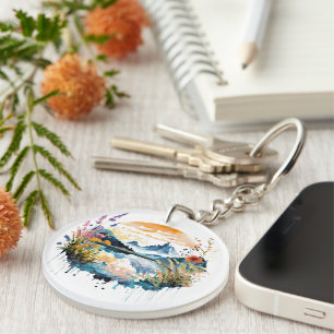 Aquarell-Bergszene Schlüsselanhänger