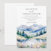 Aquarell-Bergwald-Hochzeit Einladung (Vorne/Hinten)