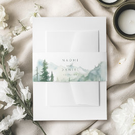 Aquarell-Bergwald-Rustikale-Hochzeit Einladungsbanderole