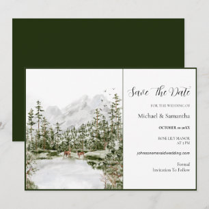 Aquarell Bergwald Rustikale Hochzeit Save The Date
