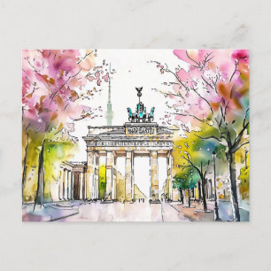 Aquarell Berlin Frühling Brandenburger Tor Postkarte