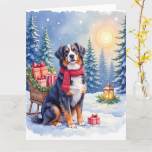 Aquarell Berner Sennenhund Schlitten Weihnachten Karte