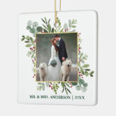 Aquarell Berries Hochzeitliches Foto Grün Keramikornament (Links)