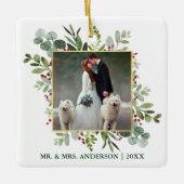 Aquarell Berries Hochzeitliches Foto Grün Keramikornament (Vorderseite)