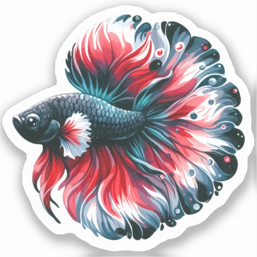 Aquarell Betta Fische Schwarz-weiß und rot Aufkleber (Vorderseite)