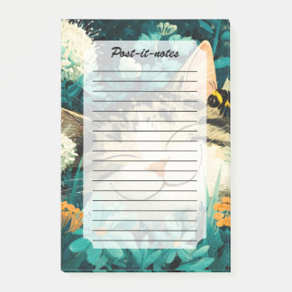 Aquarell-Biene-schlafende-Katz-Blumen-Garten Post-it Klebezettel