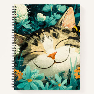 Aquarell-Biene Schlafende Katze Blumen Garten Notizblock