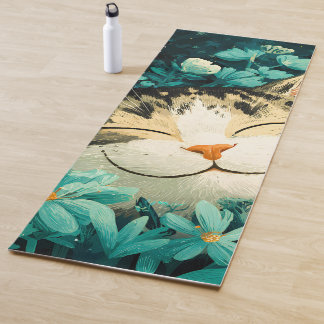 Aquarell-Biene Schlafende Katze Blumen Garten Yogamatte