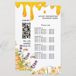 Aquarell-Bienenstock-Honig-Geschäft-Preisliste-Men Menükarte