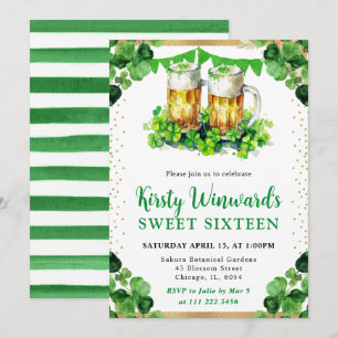 Aquarell-Biergläser St. Patricks Sweet 16 Einladung