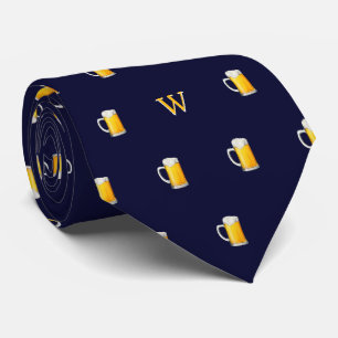 Aquarell-Bierkrug-Cider-Trinker-Monogramm Blau Krawatte