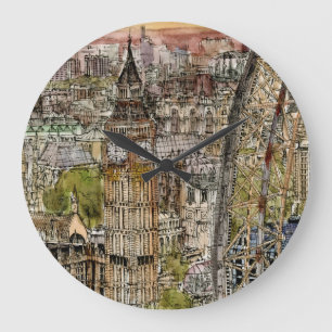Aquarell Big Ben der Bestimmungsort-  u. Große Wanduhr