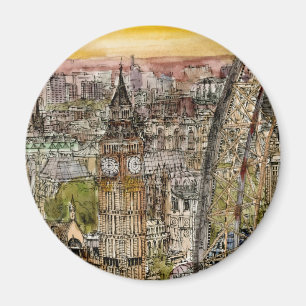 Aquarell Big Ben der Bestimmungsort-  u. Magnet