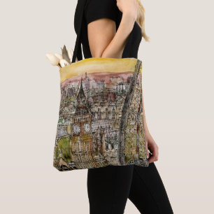 Aquarell Big Ben der Bestimmungsort-  u. Tasche