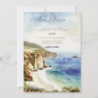 Aquarell Big Sur Kalifornien Küstenhochzeit Einladung