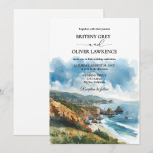 Aquarell Big Sur Kalifornien Küstenhochzeit Einladung