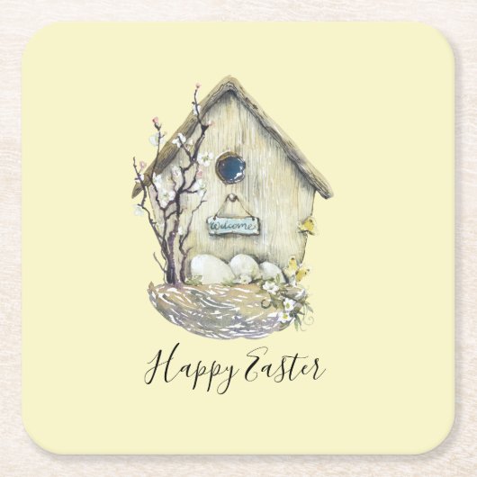 Aquarell Birdhouse Ei Nest Oster Rechteckiger Pappuntersetzer (Vorderseite)