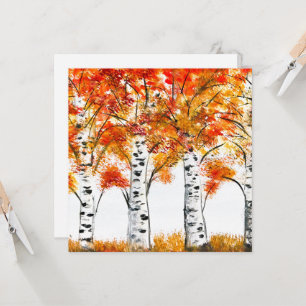 Aquarell-Birken-Bäume Herbst orange Blätter Karte