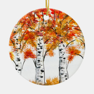 Aquarell Birken Bäume Herbst Orange Blätter Keramik Ornament