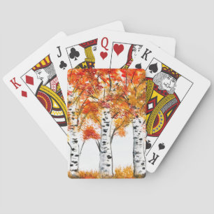Aquarell-Birken-Bäume-Herbst-orange-Blätter Spielkarten