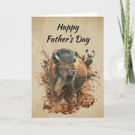 Aquarell Bison Büffel Tier Wildnis Natur Feiertagskarte