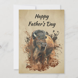 Aquarell Bison Büffel Tier Wildnis Natur Karte
