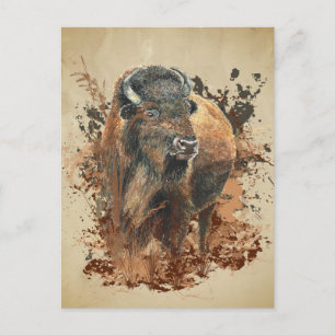 Aquarell Bison Büffel Tier Wildnis Natur Wo Postkarte