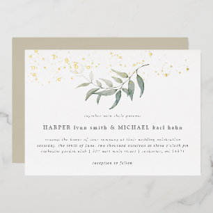 Aquarell-Blatt-Gold-Schimmer-Hochzeitsfolie-Einlad Folieneinladung