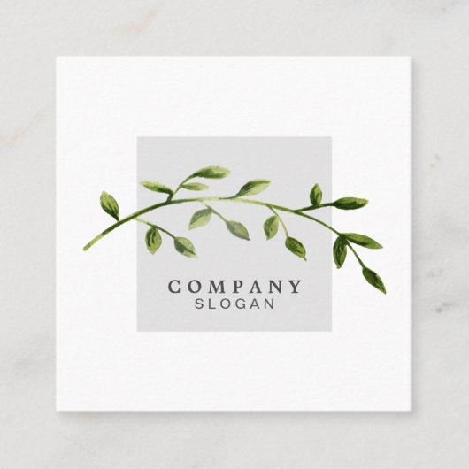Aquarell-Blatt-hellgraue quadratische Visitenkarte (Vorderseite)