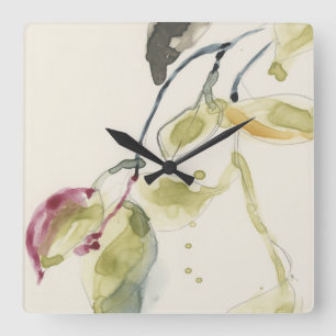 Aquarell-Blatt-Niederlassungs-Triptychon Quadratische Wanduhr