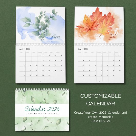 Aquarell-Blätter 2026 Kalender | Botanische Natur