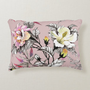 Aquarell-Blätter-Blumen-Rosa-Muster Dekokissen
