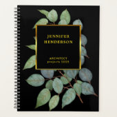 Aquarell Blätter elegantes schwarzes Gold beruflic Planer (Vorderseite)