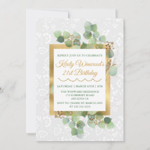 Aquarell-Blätter Goldfolie Glitter Geburtstag Einladung