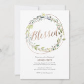 Aquarell-Blätter, Grüne, Rose Gold, Taufe Einladung (Vorderseite)