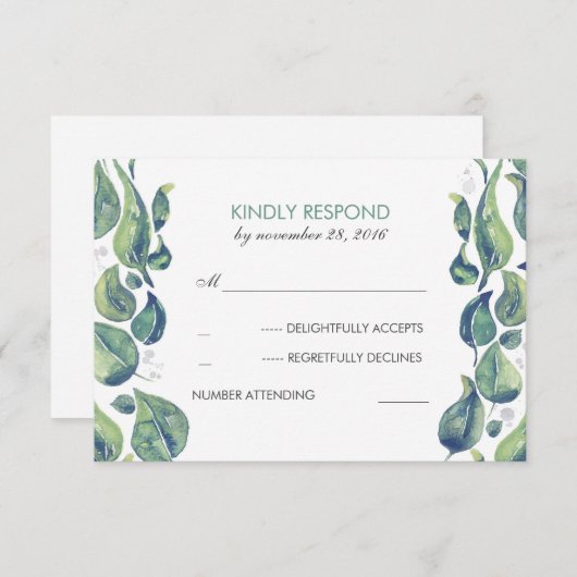 Aquarell-Blätter Laurel Rustic Wedding RSVP (Vorne/Hinten)