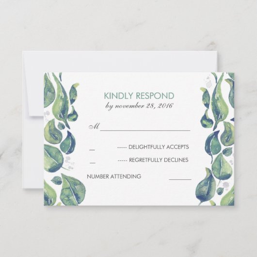 Aquarell-Blätter Laurel Rustic Wedding RSVP Karte (Vorderseite)
