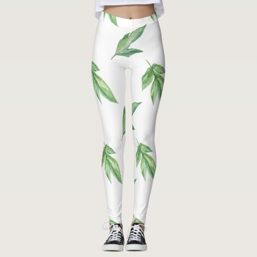 Aquarell-Blätter Leggings (Vorderseite)