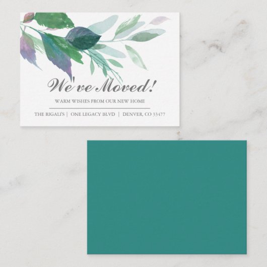Aquarell-Blätter Neue Zuhause Moving-Ankündigung Begleitkarte (Vorne/Hinten)