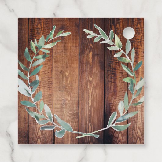 Aquarell Blätter rustikale Holz Monogramm danke Geschenkanhänger (Rückseite)