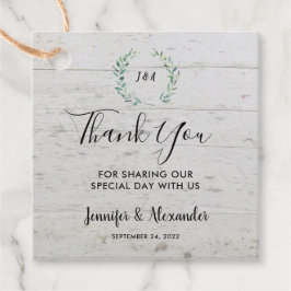 Aquarell Blätter rustikale Holz Monogramm danke Geschenkanhänger