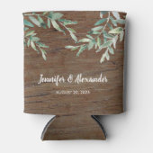 Aquarell Blätter rustikale Holzbräune Hochzeit Dosenkühler (Vorderseite)