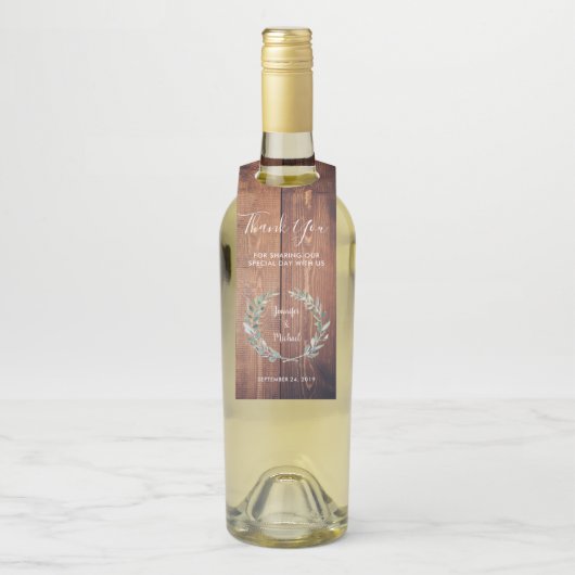 Aquarell Blätter rustikale Holzverheiratung Danke Flaschenanhänger (Auf Flasche)