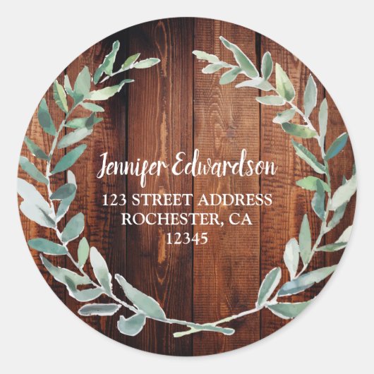 Aquarell Blätter rustikale Rücksendeadresse aus Ho Runder Aufkleber (Vorderseite)