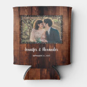 Aquarell Blätter rustikales Holz Foto Hochzeit kan Dosenkühler (Vorderseite)